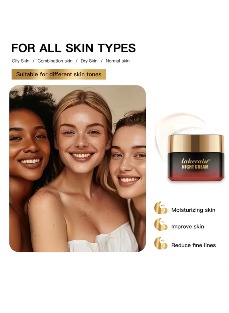 lakerain 50ml Night Cream 24H Moisturizing Firm Smooth Skin Boosts Radiance Improve Skin Elasticity and Reduce Fine Lines with Shea Butter Jojoba Seed Oil Vitamin E and Natural Root Extracts Moisturizing Face Cream Neck Cream - Image 3