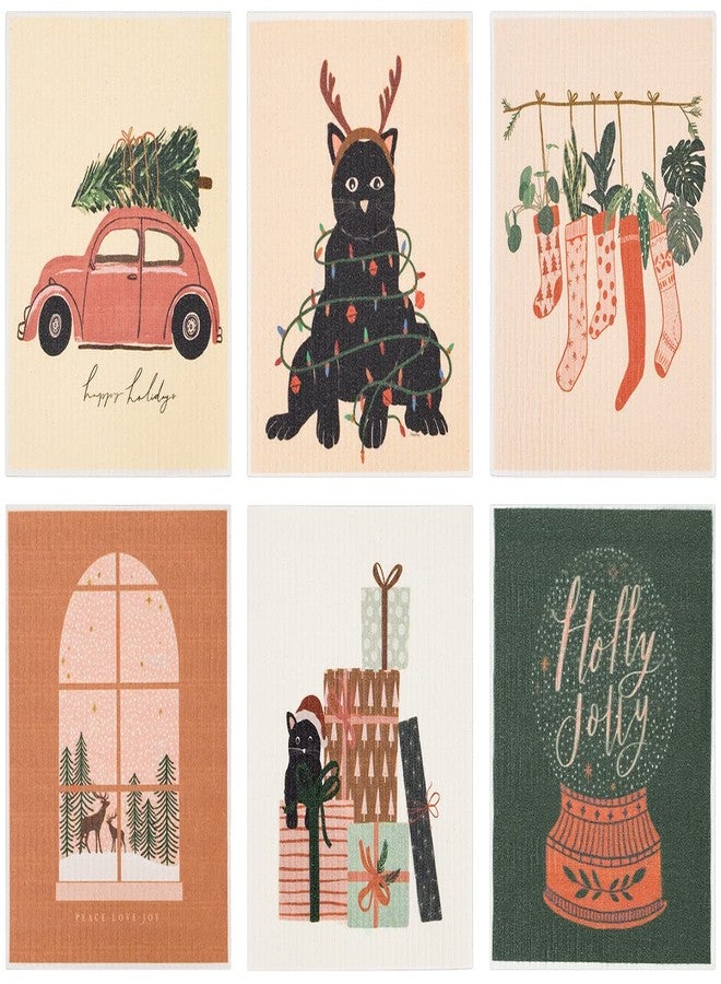 وولاين مجموعة من 6 قطع من مناشف المطبخ السويدية من والين، بتصميم بوهيمي أنيق، قابلة لإعادة الاستخدام والغسل، مصنوعة من القطن، مثالية لعيد الميلاد، مناسبة للخبز والطبخ خلال عطلة الشتاء، مقاس 6.7 × 7.7 بوصة. - Image 1