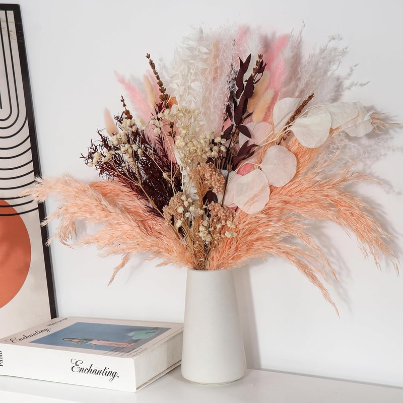 Mifgra Pink Dried Flowers Bouquet - Pampas Grass, Bunny Tails, Eucalyptus, Lavender - Rustic Boho Decor for Home, Wedding, or Gift - Fluffy Pink Pampas for Flower Vase - Image 4