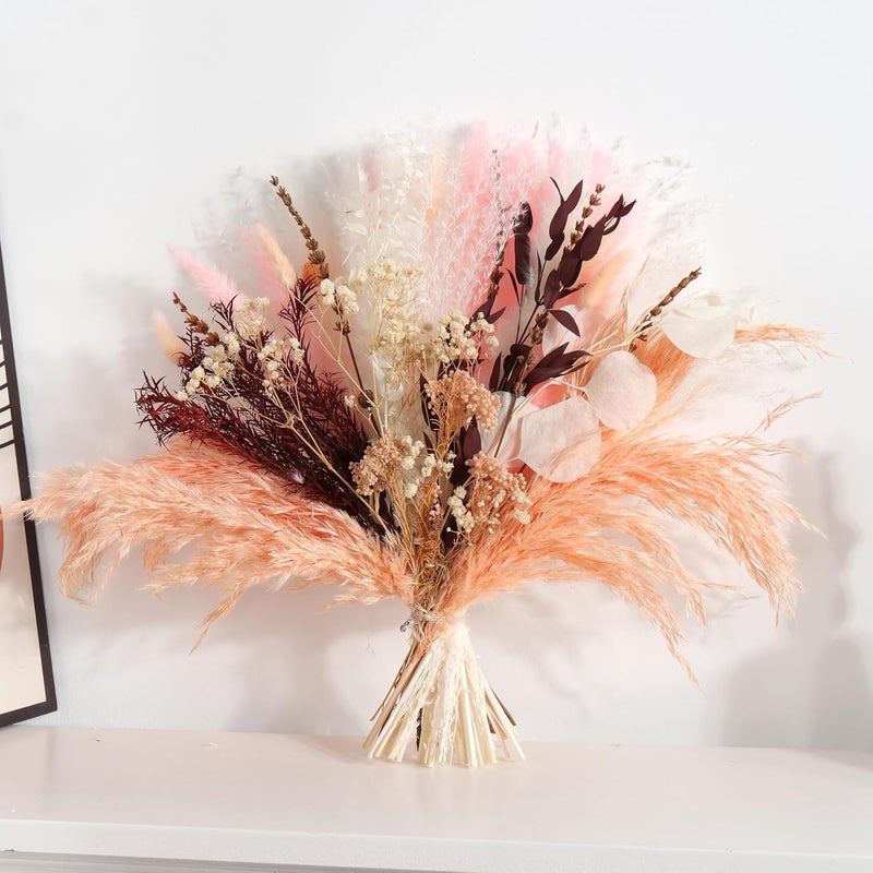 Mifgra Pink Dried Flowers Bouquet - Pampas Grass, Bunny Tails, Eucalyptus, Lavender - Rustic Boho Decor for Home, Wedding, or Gift - Fluffy Pink Pampas for Flower Vase - Image 1
