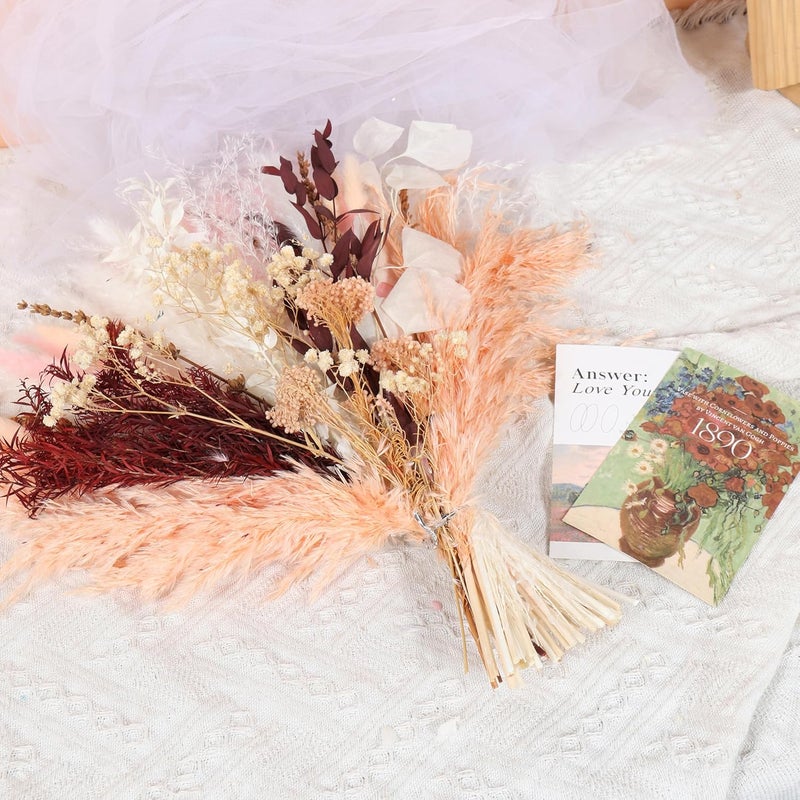 Mifgra Pink Dried Flowers Bouquet - Pampas Grass, Bunny Tails, Eucalyptus, Lavender - Rustic Boho Decor for Home, Wedding, or Gift - Fluffy Pink Pampas for Flower Vase - Image 3