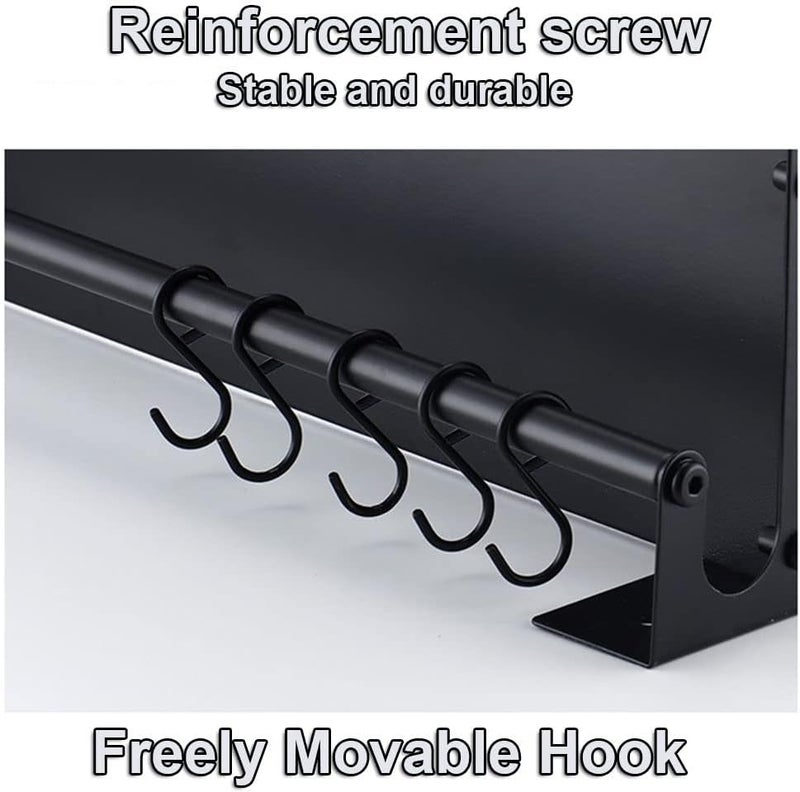 EigPluy Hook Rack for Kitchen Utensils, Adhesive/Drilling, 2-Way Install, Kitchen Hook Rack with 8 Hooks, 40 cm Wall Mounted Kitchen Utensil Organiser Rack - Image 5