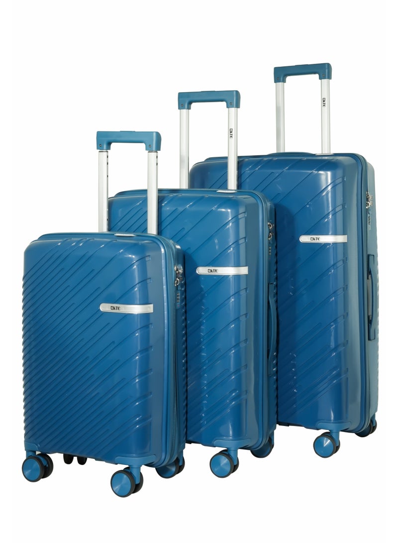 KTMC 3-Piece Polypropylene Luggage Set (20″/24″/28″) Carry-On & Checked Suitcases, Pearl Blue H-8882 - Image 1