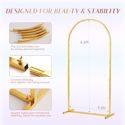 Toolterritary 6.6 FT Wedding Arch Backdrop Stand, Stable Heavy Duty Metal Wedding Arch Frame for Ceremony, Reinforced Balloon Arch Stand for Birthday Party & Baby Shower, Gold - Image 4