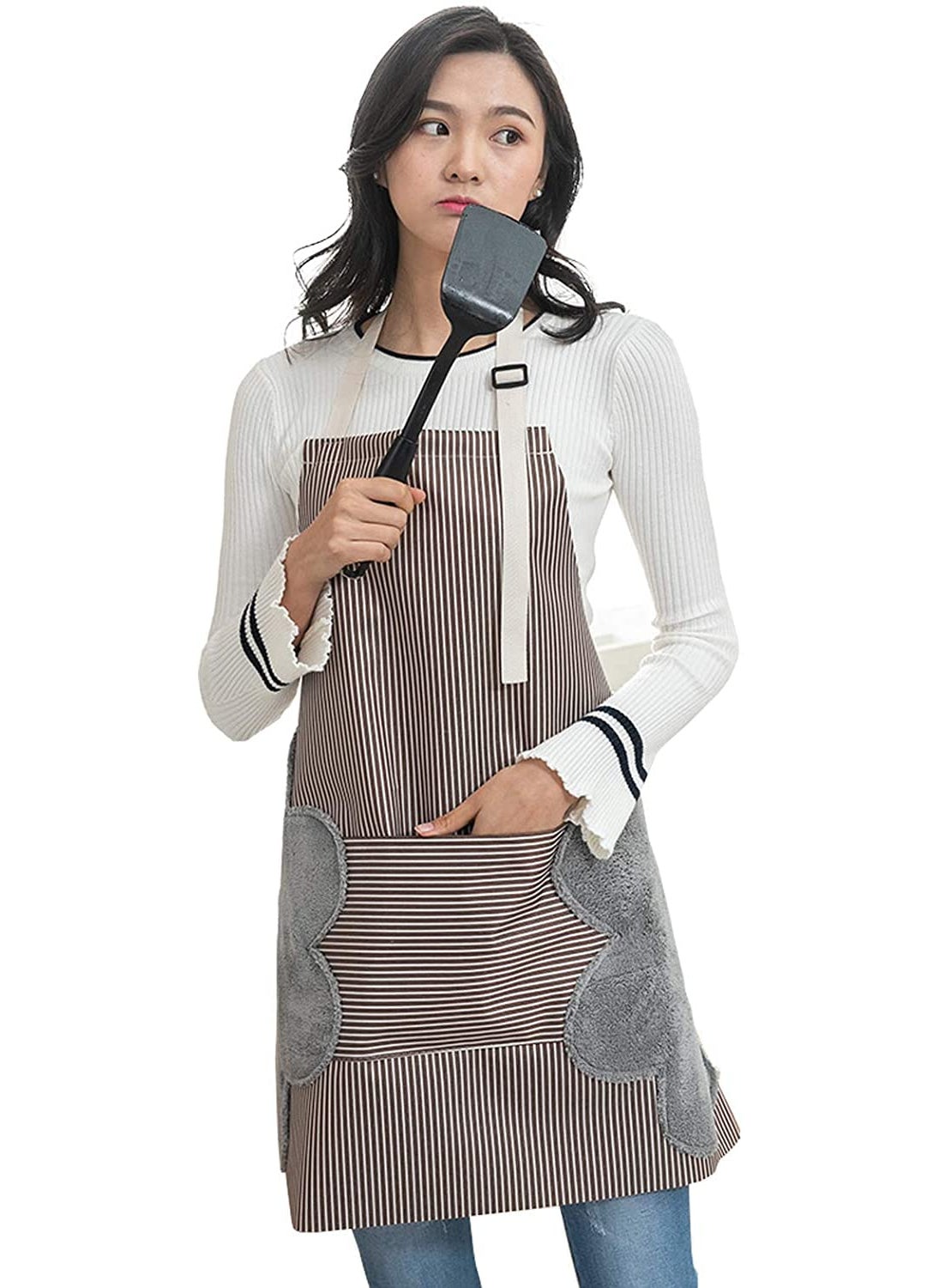 NILKANTH - NILKANTH® Adjustable Bib Apron for Women Waterproof Kitchen Cooking Apron with Pocket-2 Side Coral Velvet Towels - Image 1