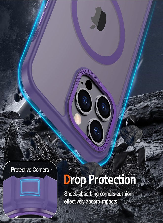 Generic - Case for 13 Pro Max Magnetic Clear Cover, Compatible with Wireless Charger and Magsafe Card Wallet, Simplistic Transparent Shockproof and Drop-Proof Case Compatible with 13  Pro Max- Purple - Image 1