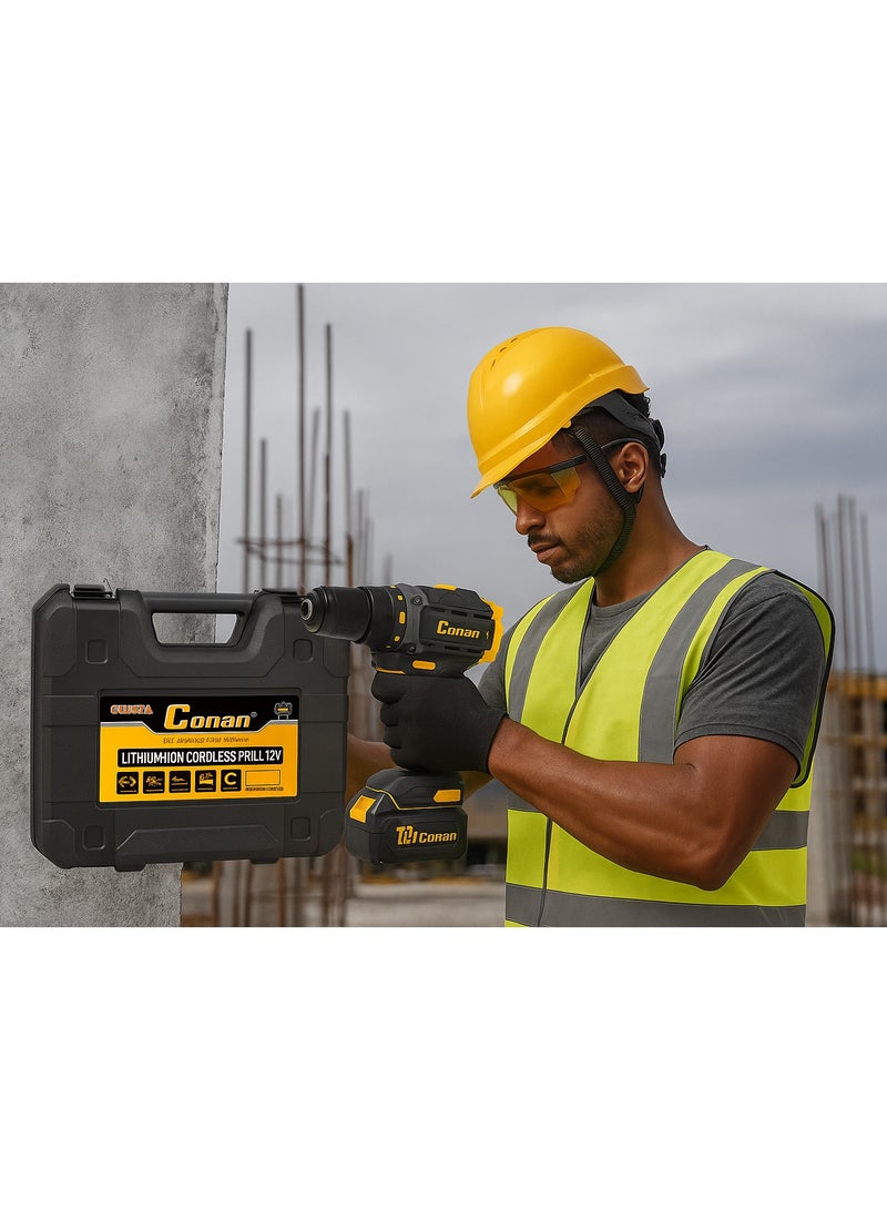 Conan Professional 12V Cordless Drill by Conan – Brushless Motor with 2 Batteries & Quick Charger – Ideal for DIY and Industrial Use - Image 2