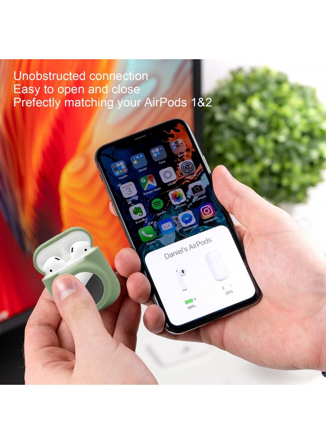 Enspito 2 in 1 Silicone Protective Skin Cover Compatible with AirPod 1&2 and AirTag, Soft Comprehensive Protective Case with 2 PCS TPU Screen Protector, Anti-Scratch Anti-Fall Anti-Lost(AvocadoGreen) - Image 4