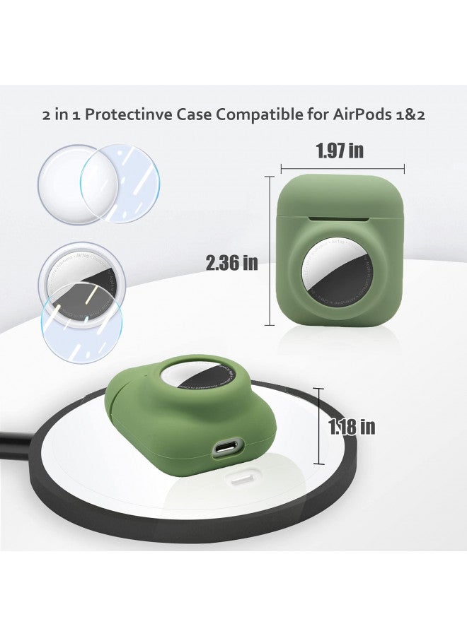 Enspito 2 in 1 Silicone Protective Skin Cover Compatible with AirPod 1&2 and AirTag, Soft Comprehensive Protective Case with 2 PCS TPU Screen Protector, Anti-Scratch Anti-Fall Anti-Lost(AvocadoGreen) - Image 1