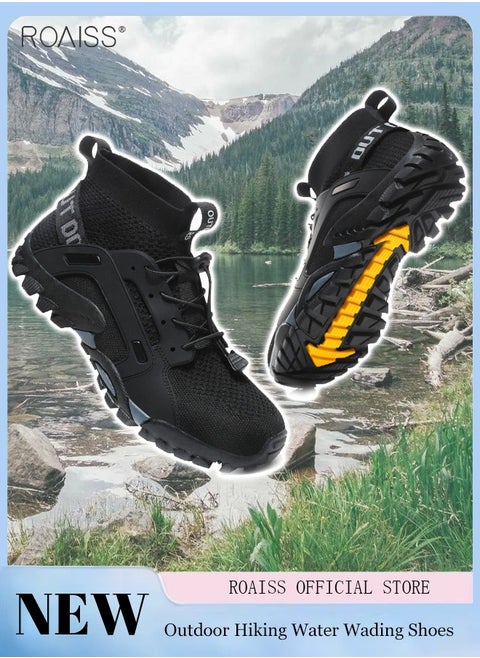 Mens High Top Water Shoes Breathable Hiking Shoes Quick Drying Sports Aqua Barefoot Shoes Anti-Slip Climbing Shoes Outdoor Fishing Shoes Fashion Men's Shoes Colorblock Sneakers