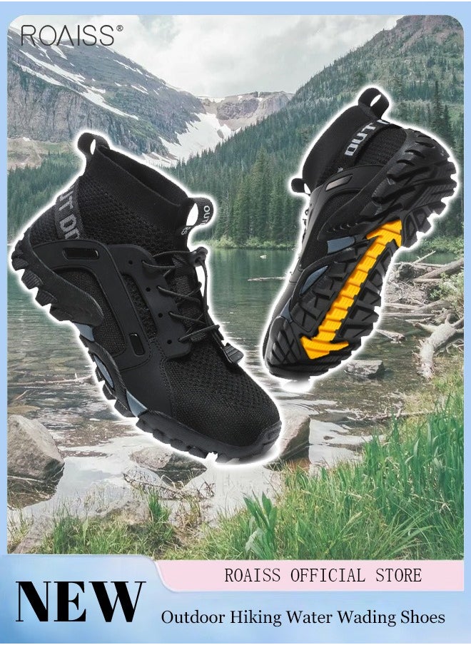 Mens High Top Water Shoes Breathable Hiking Shoes Quick Drying Sports Aqua Barefoot Shoes Anti-Slip Climbing Shoes Outdoor Fishing Shoes Fashion Men's Shoes Colorblock Sneakers