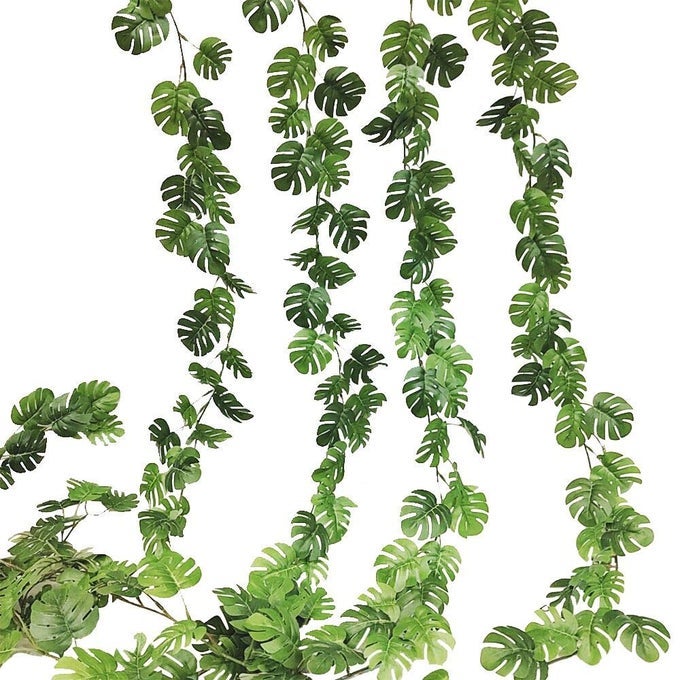 ARTIFICIAL MONSTERA LEAVES HANGING IVY VINES GARLAND FAUX PALM LEAF FOR WALL DECORATION WEDDING BRIDAL WREATHS ORNAMENTS MINI MONSTERA IVY2PCS