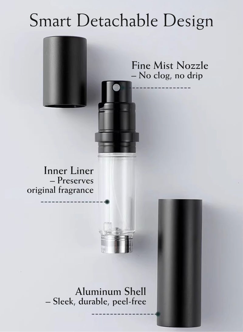 2PCS 5ml Refillable Perfume Atomizer Set – Bottom-Fill Spray Bottles with Adapters | Pocket Size (3.46in x 0.75in) | Matte Black & Stardust Grey | Leakproof, Travel-Friendly  - Image 3