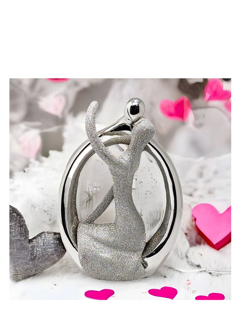 UPSCALE Extra Tall (24cm) Beautiful Love Couple Home Decor Item, Artefact, Statue for Home Decor, Living Room & Gifting| Silver & Glitter  - Image 4