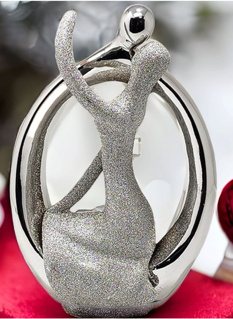 UPSCALE Extra Tall (24cm) Beautiful Love Couple Home Decor Item, Artefact, Statue for Home Decor, Living Room & Gifting| Silver & Glitter  - Image 1