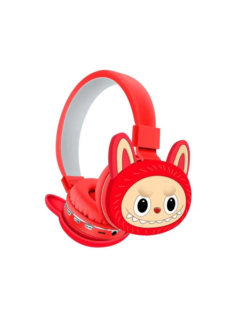 لابوبو سماعة لابوبو للأطفال لاسلكي بلوتوث مع مايكروفون - تصميم قابل للطي - صوت ستيريو عالية الدقة / أحمر