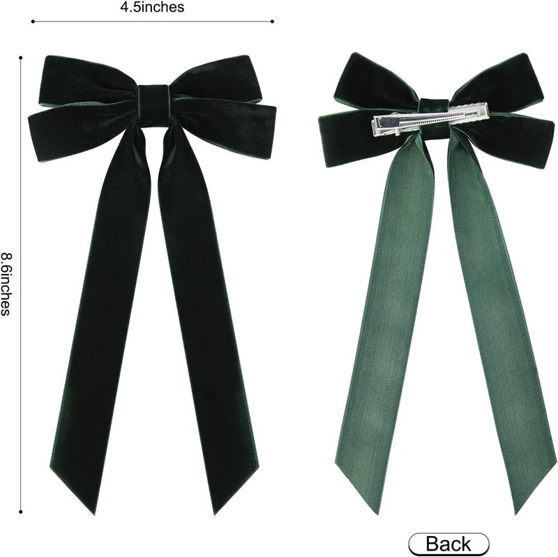 Aileam 2PCS Velvet Hair Bows Green Hair Ribbon Clips Big Fall Alligator Clips Hair Accessories for Women Girls Toddlers Kids Baby - Image 3