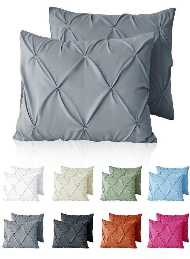 VACVELT Pintuck Pillow Cases King Size Set of 2, Light Gray Pillow Shams Decorative Pillowcases with Envelope Closure, Pinch Pleated Microfiber Pillowcases, Wrinkle and Stain Resistant - Image 1