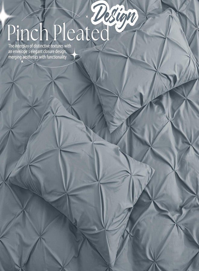 VACVELT Pintuck Pillow Cases King Size Set of 2, Light Gray Pillow Shams Decorative Pillowcases with Envelope Closure, Pinch Pleated Microfiber Pillowcases, Wrinkle and Stain Resistant - Image 2