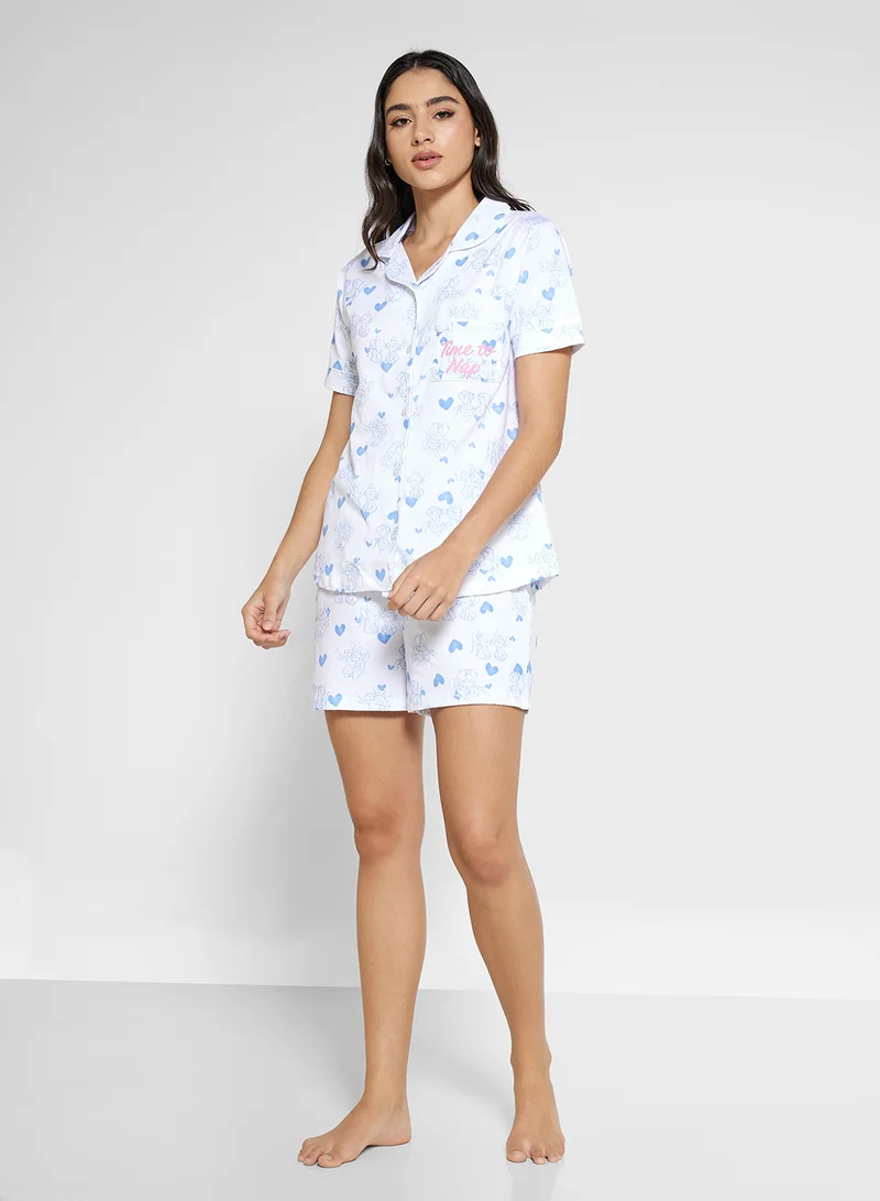Disney Stitch Jersey Shirt & Short Pj Set