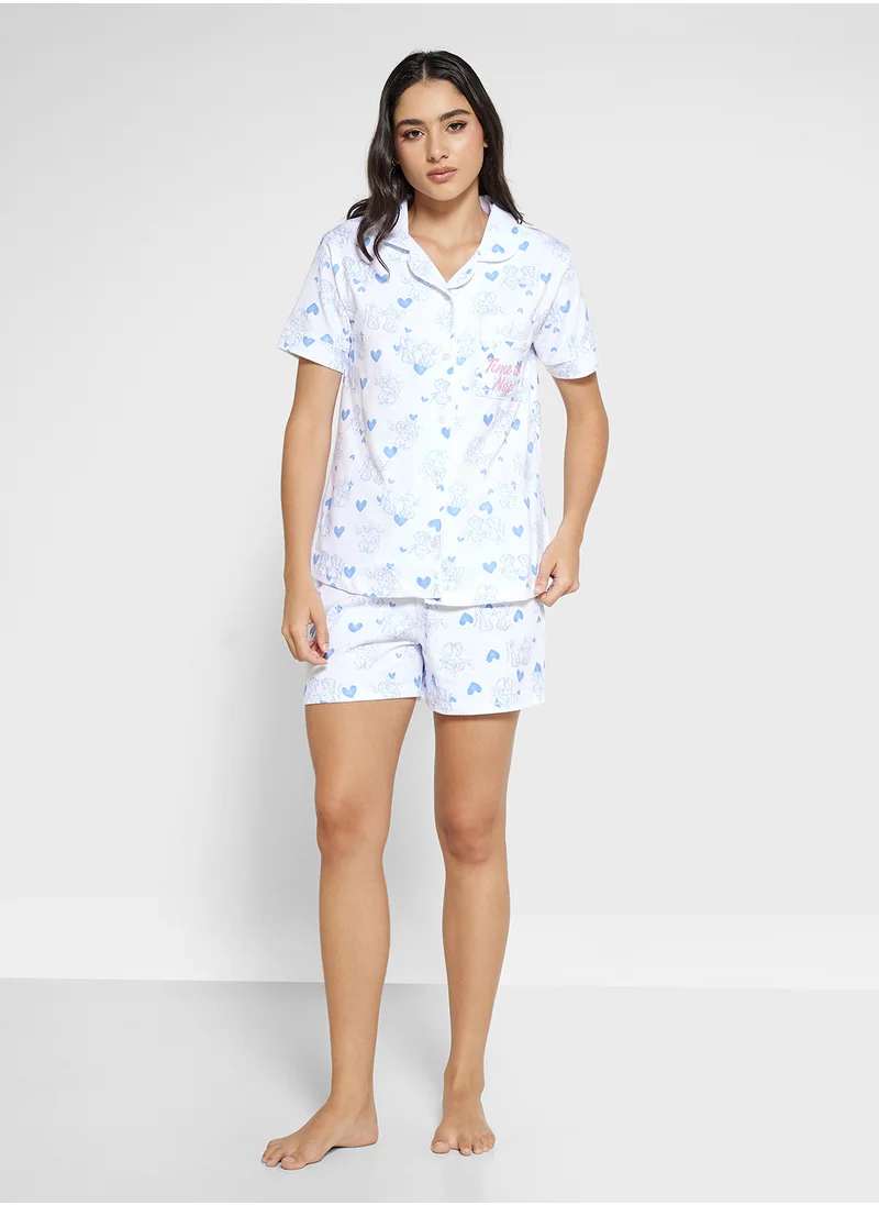 Disney Stitch Jersey Shirt & Short Pj Set