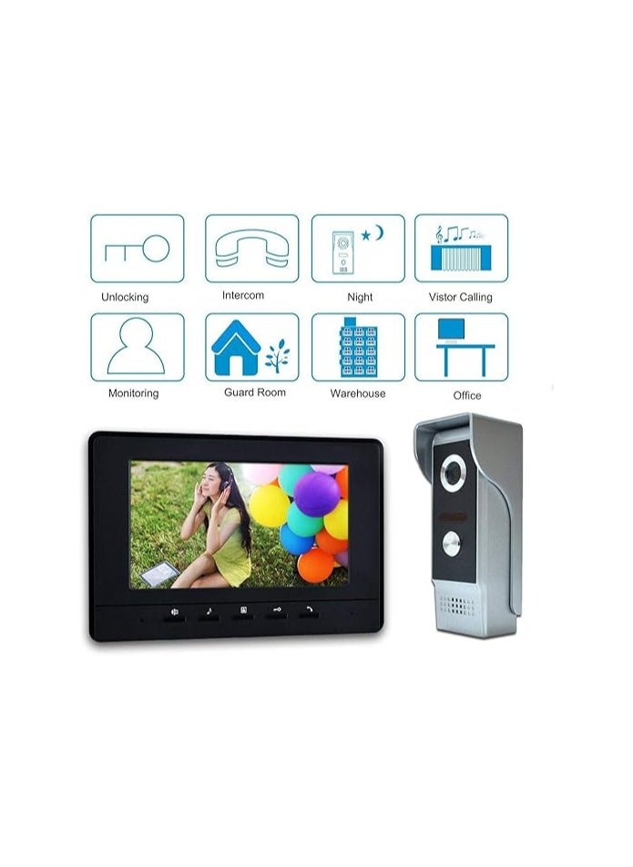 Generic - Wired Video Doorbell Phone, 7 inch Video Intercom Monitor Door phone System, Wired Video Door Phone HD Camera Kits Support Unlock, Monitoring, Dual-Way Intercom for Villa House Office Apartment - Image 1