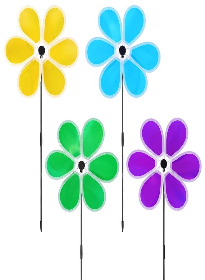 yuuzue 4PCS Flower Wind Spinner Reflective Pinwheels Colorful Garden Windmills for Yard and Garden, Lawn Decoration, Outdoor Decor, Party Favors - Image 1