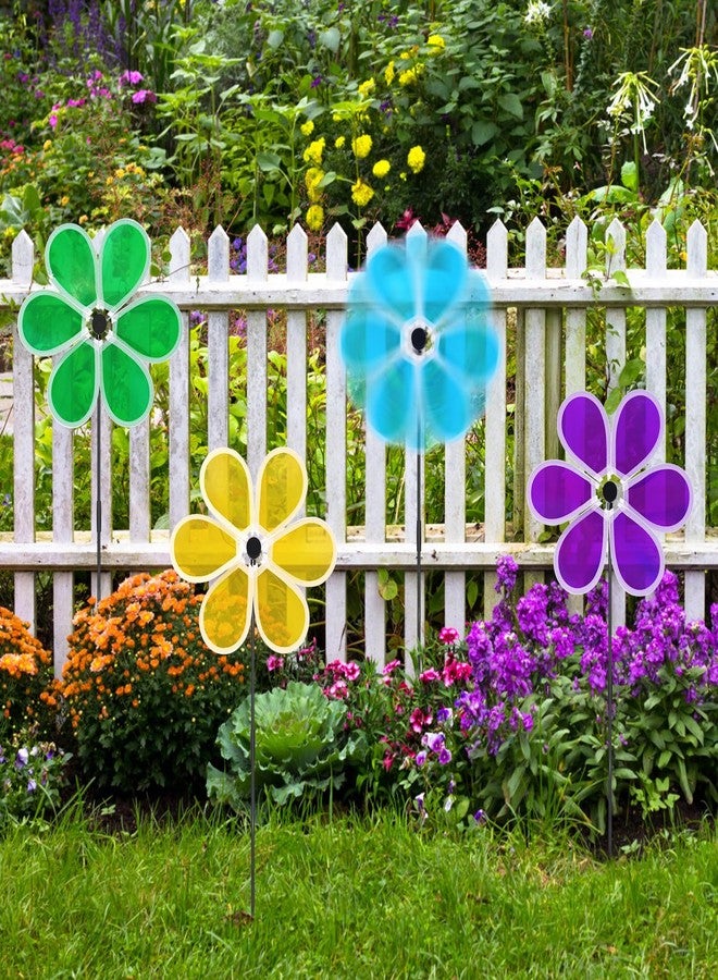 yuuzue 4PCS Flower Wind Spinner Reflective Pinwheels Colorful Garden Windmills for Yard and Garden, Lawn Decoration, Outdoor Decor, Party Favors - Image 5