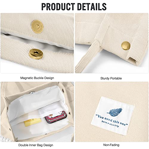 Cohpoh Women Tote Bags Grocery Shoulder Bag Corduroy with Inner Pocket for Work Beach Lunch Travel Shopping Shopper Handbags - Image 5