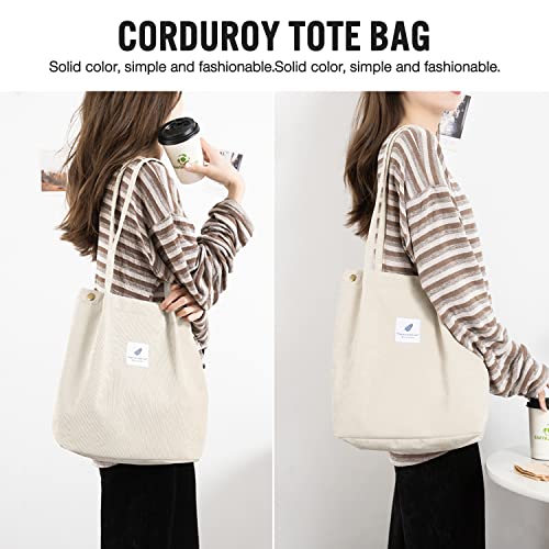 Cohpoh Women Tote Bags Grocery Shoulder Bag Corduroy with Inner Pocket for Work Beach Lunch Travel Shopping Shopper Handbags - Image 3