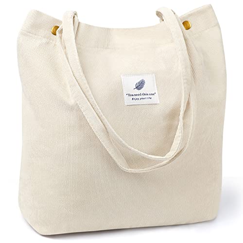 Cohpoh Women Tote Bags Grocery Shoulder Bag Corduroy with Inner Pocket for Work Beach Lunch Travel Shopping Shopper Handbags - Image 1