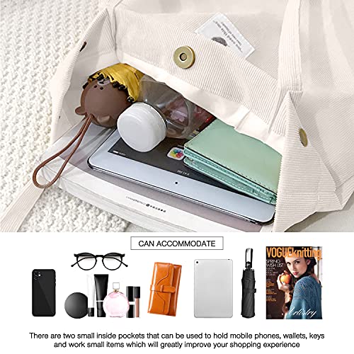 Cohpoh Women Tote Bags Grocery Shoulder Bag Corduroy with Inner Pocket for Work Beach Lunch Travel Shopping Shopper Handbags - Image 4