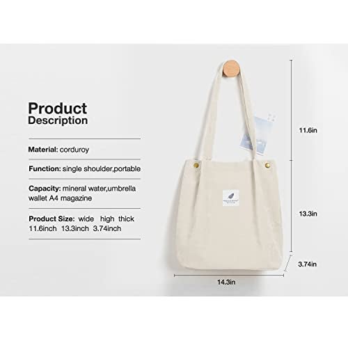 Cohpoh Women Tote Bags Grocery Shoulder Bag Corduroy with Inner Pocket for Work Beach Lunch Travel Shopping Shopper Handbags - Image 2