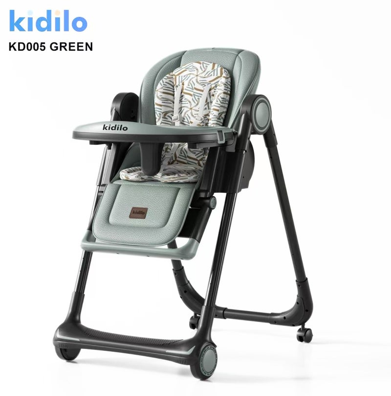 كيديليو كرسي طعام للأطفال Kidilo KD005 | كرسي إطعام قابل للإمالة مع صينية قابلة للإزالة | حزام أمان خماسي النقاط | مقعد مبطّن مريح مع مسند قدم | عجلات متحركة بسلاسة مع فرامل | تصميم سهل التنظيف.