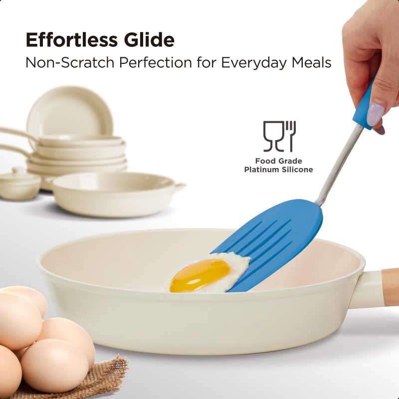 Kitchen Mama WaltzGrip Platinum Silicone Pancake Spatula Turner: Heat-Resistant  Slotted Tapered Head  Stainless Steel Core  Durable  Dishwasher-Safe  Ideal for Flipping and Wok Use (Blue) - Image 5
