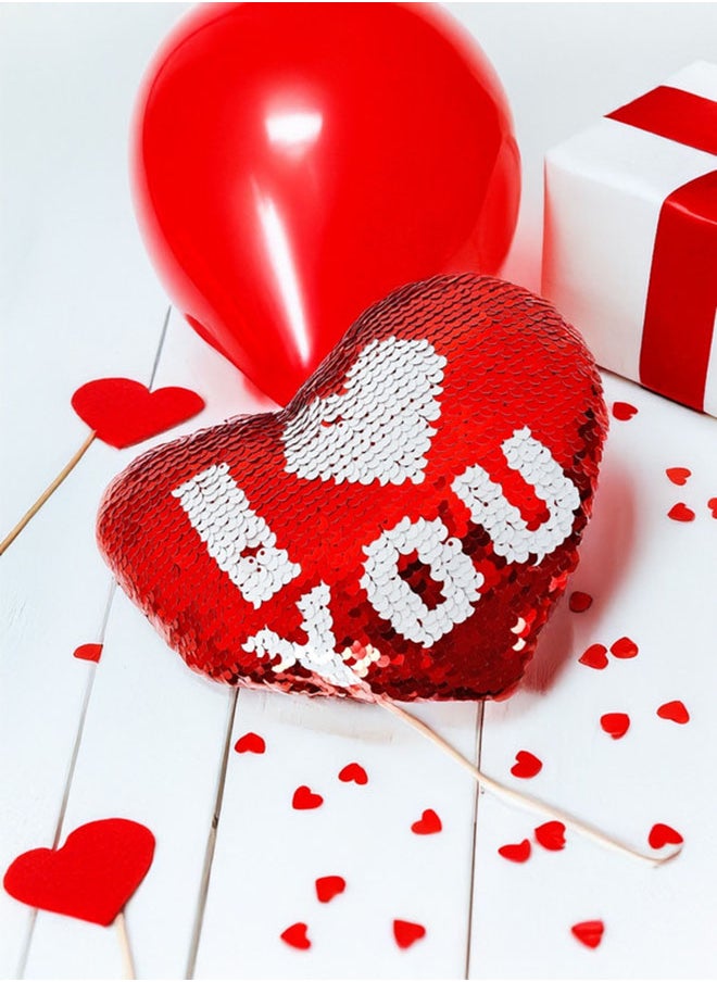 Cuddles - I LOVE YOU Sequin Pillow Gifts for Him And Her, Mini 8" Stuffed Heart Glitter Plush Cushion, Gifts For Girlfriend Boyfriend, Red - Image 1