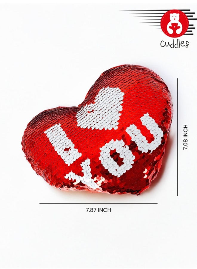 Cuddles - I LOVE YOU Sequin Pillow Gifts for Him And Her, Mini 8" Stuffed Heart Glitter Plush Cushion, Gifts For Girlfriend Boyfriend, Red - Image 1