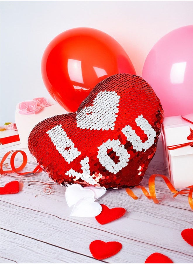 Cuddles - I LOVE YOU Sequin Pillow Gifts for Him And Her, Mini 8" Stuffed Heart Glitter Plush Cushion, Gifts For Girlfriend Boyfriend, Red - Image 1