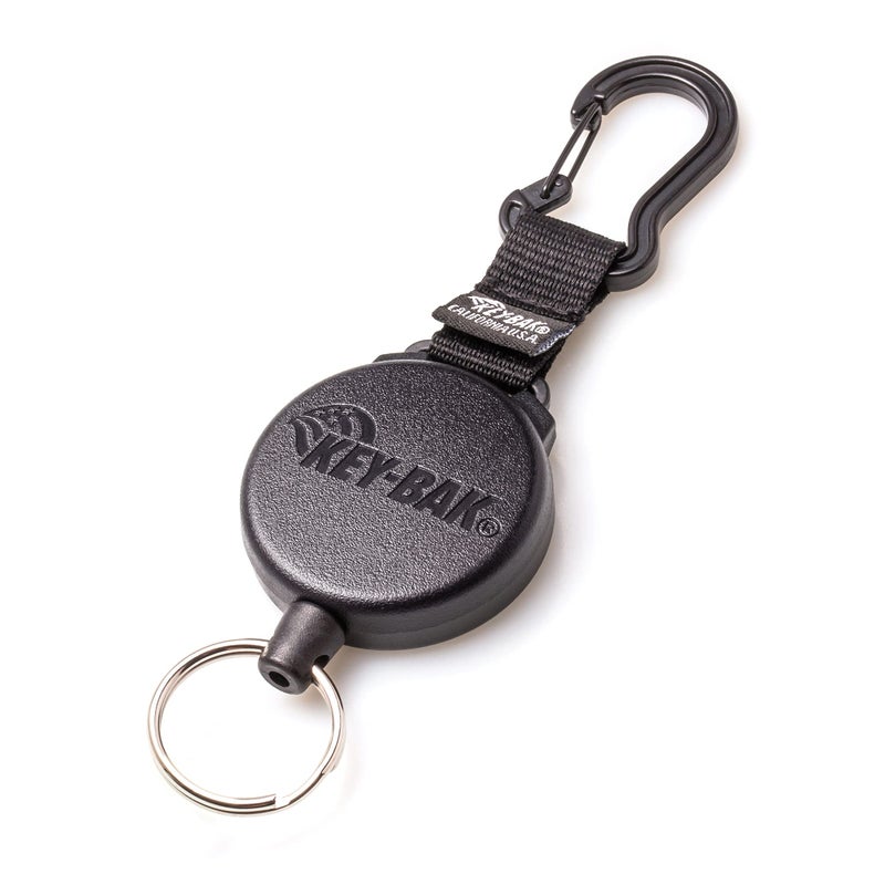 KEY-BAK SECURIT HD Retractable Keychain, 24" Stainless Steel Chain, 8 oz. Retraction, Durable Polycarbonate Case, Zinc Alloy Carabiner, Split Ring, Black - Image 1
