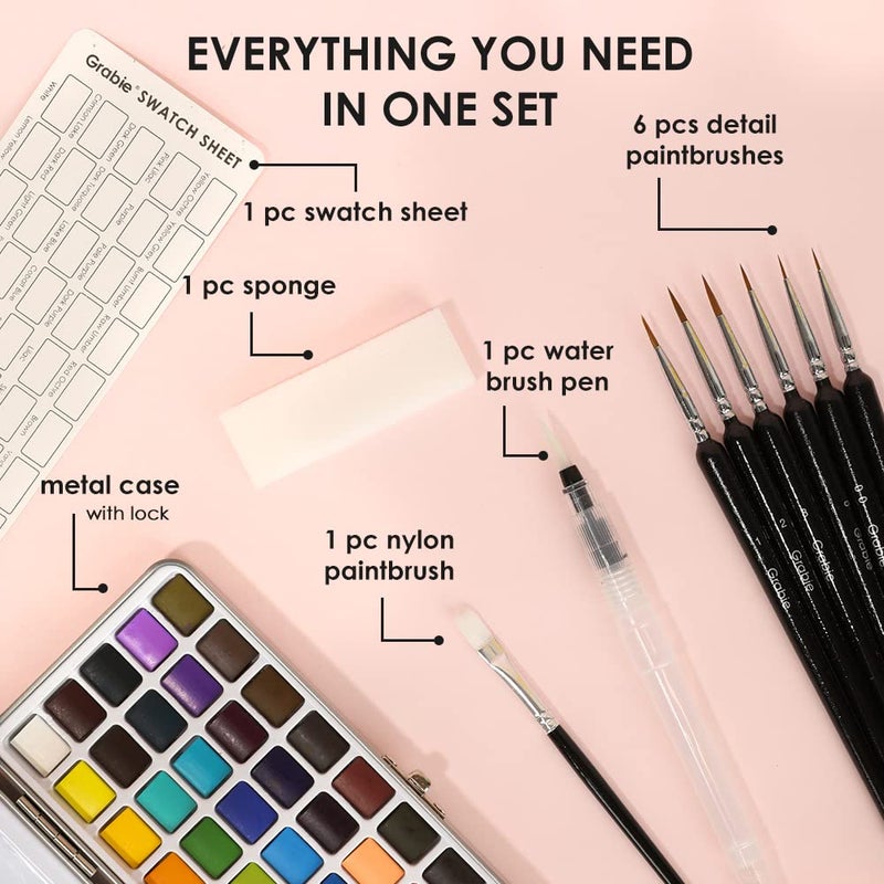 Grabie 50 Colors Watercolor Paint Set, Detail Paint Brush Included, Watercolor Paints, Painting Sets, Art Supplies for Painting, Travel Watercolor Set, Amateur Hobbyists - Image 2