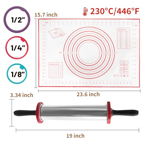 SHIKORI Rolling PinAdjustable Rolling Pin with Thickness Rings Stainless Steel Dough Roller Baking Supplies for Pizza Pastry Fondant Pie PastaBlack - Image 3
