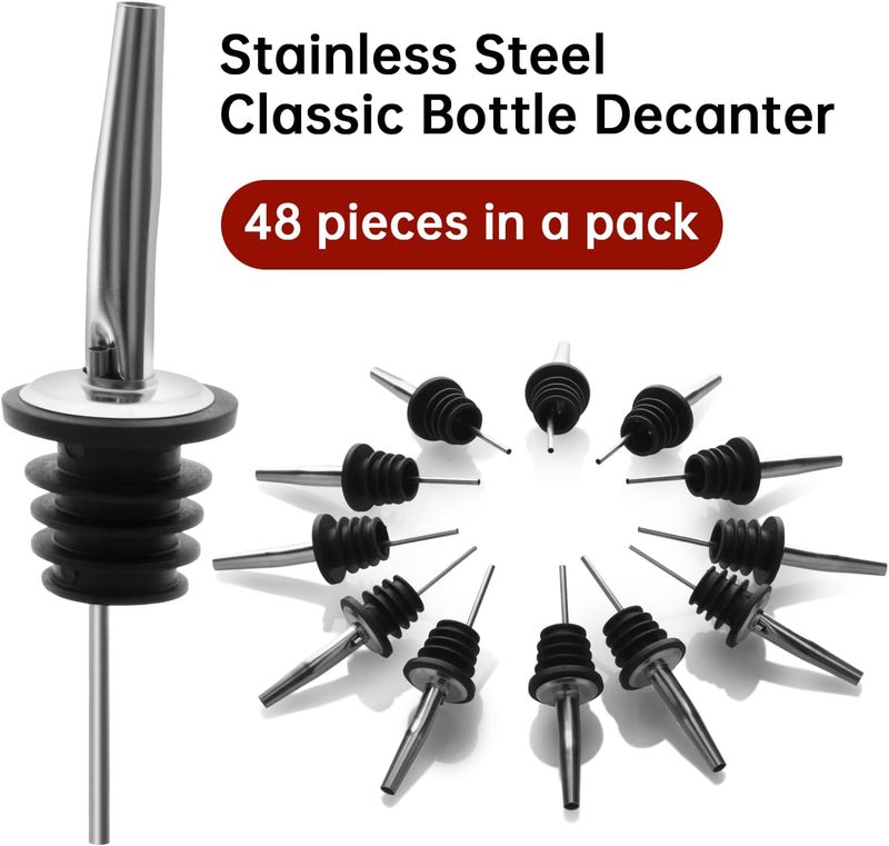 eispap 48 Pcs Pour Spouts for Liquor Bottles, Liquor Pour Stainless Steel Classic Bottle Speed Pourers with Tapered Spout，Free Flow Pourers，Most Fit Classic Bottle's Lip 3/4" (48PC) - Image 3
