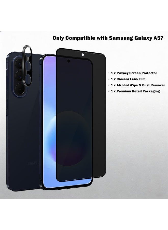 Wechdo 2 Pack for Samsung Galaxy A57 5G Premium Tempered Glass Privacy Screen Protector, 1 Pack Front Privacy Screen Protector and 1 Pack Camera Lens Film, with 9H Hardness, Anti-Fingerprint, Anti-Shatter, Bubble-Free & Easy Installation - Image 2