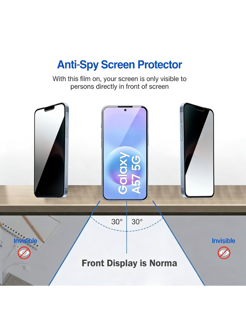 Wechdo 2 Pack for Samsung Galaxy A57 5G Premium Tempered Glass Privacy Screen Protector, 1 Pack Front Privacy Screen Protector and 1 Pack Camera Lens Film, with 9H Hardness, Anti-Fingerprint, Anti-Shatter, Bubble-Free & Easy Installation - Image 4