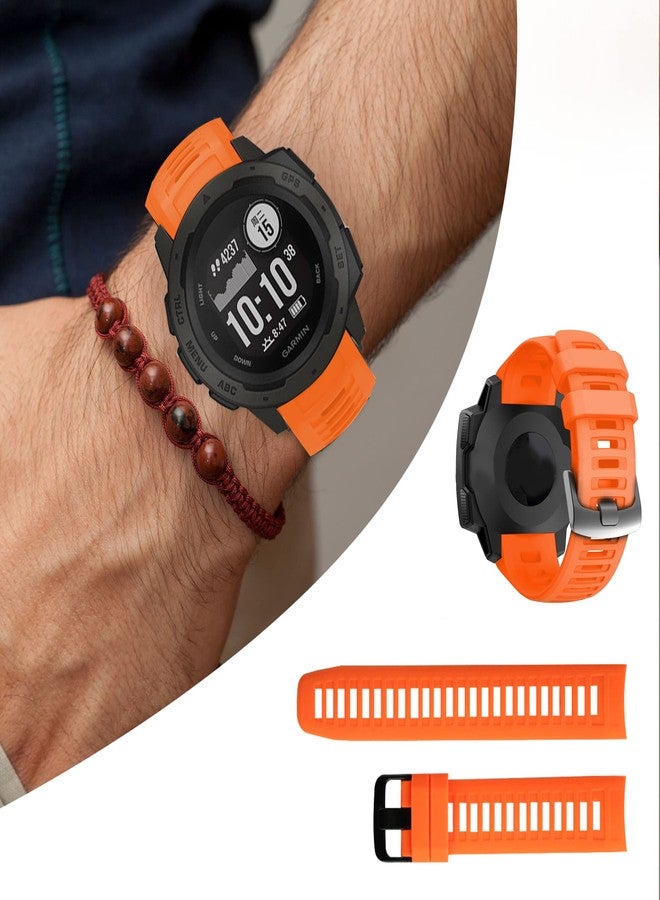 GERSIK Compatible with Garmin Watch Bands, Soft Silicone Strap Sport Wristband Compatible with Garmin Instinct 2/Instinct Esports/Solar/Tide/Tactical GPS Smartwatch, Orange - Image 5
