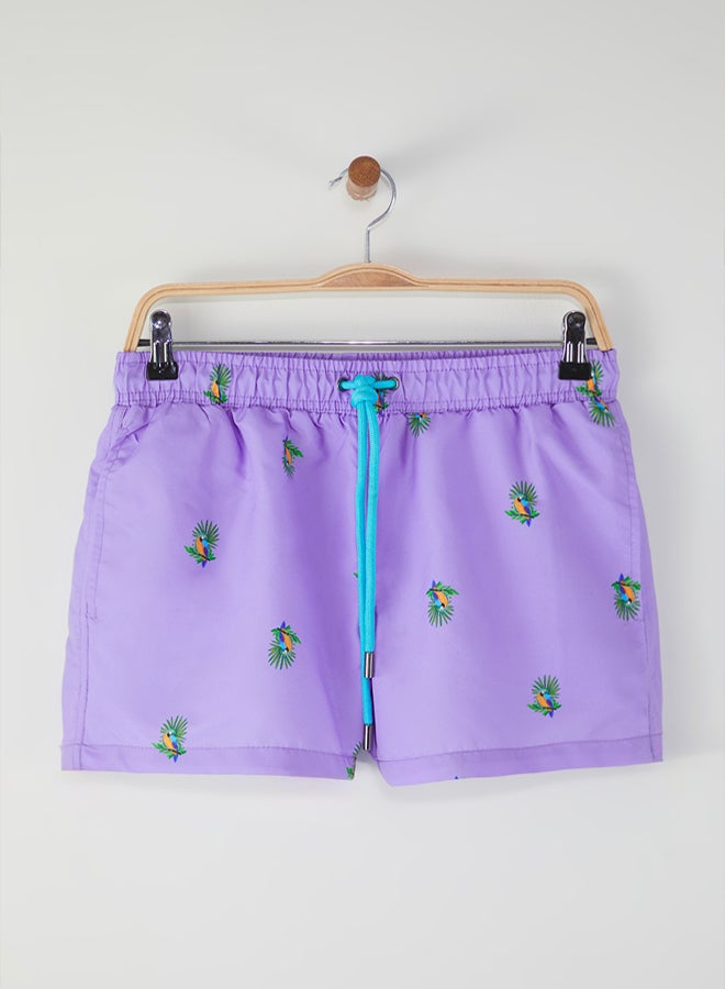 Trendyol Man Purple Short Length Tropical Swimsuit Swim Shorts - Image 1