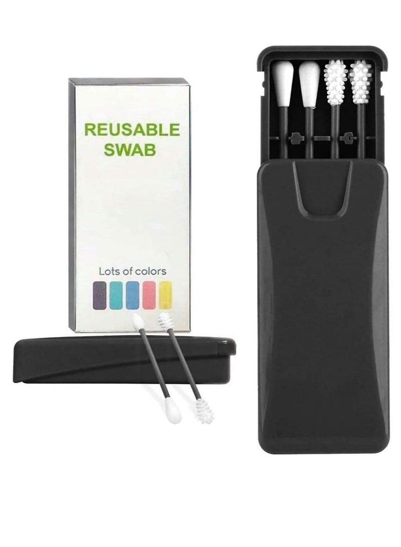 SYOSI Reusable Silicone Cotton Swabs with Dust Proof Case Washable Double Tipped for Ear Cleaning Makeup Beauty - Image 1