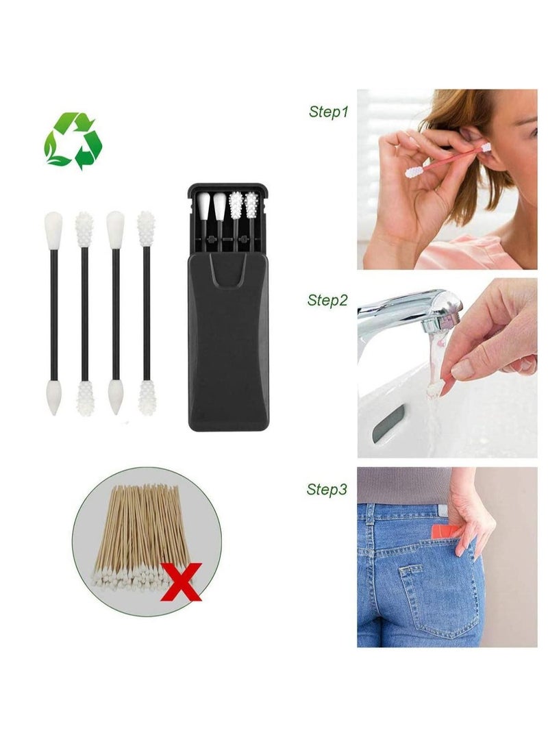 SYOSI Reusable Silicone Cotton Swabs with Dust Proof Case Washable Double Tipped for Ear Cleaning Makeup Beauty - Image 2