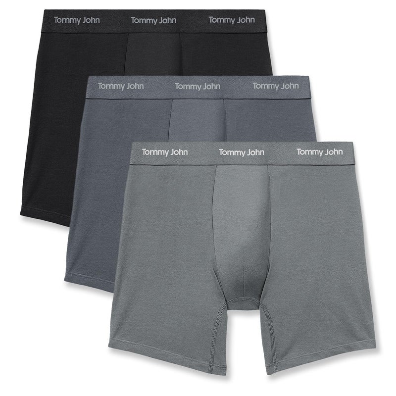 Tommy John Mens Luxe Modal 6 MidLength Boxer Brief Underwear 3Pack BlackTurbulenceMonument Large
