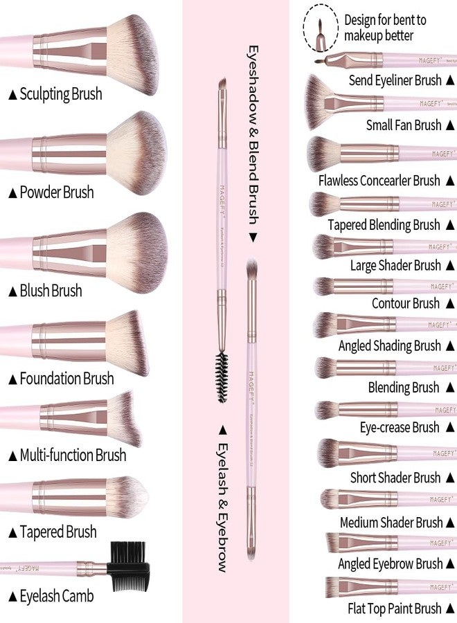 MAGEFY 22 Pcs Makeup Brushes Set, MAGEFY Professional Makeup Brushes Wooden Handle Cosmetics Brushes Foundation Concealer Powder Face Eye Make up Brushes Kit(Pinkgold) - Image 2